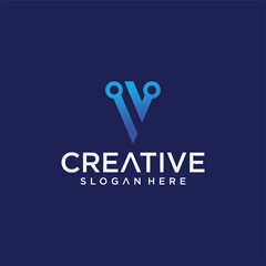 Obraz premium V letter logo design technology logo V logo set with vector technology lines