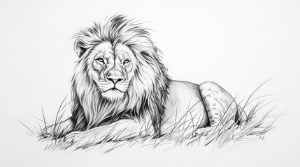 Obraz premium Majestic African Lion in the Savanna: A Graphite Masterpiece