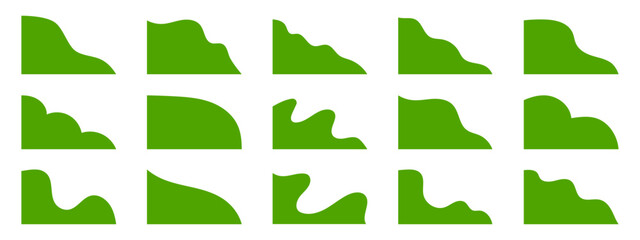 Set of green right side corner shape for website page, banner, card vector illustration