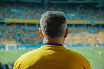 Generative AI image of excited sports fan supporting celebrating victory stadium during intense match day