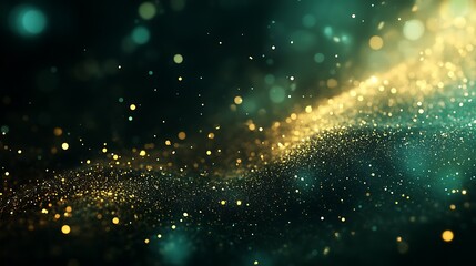 Fototapeta premium Golden particles wave, dark background, abstract design, website banner