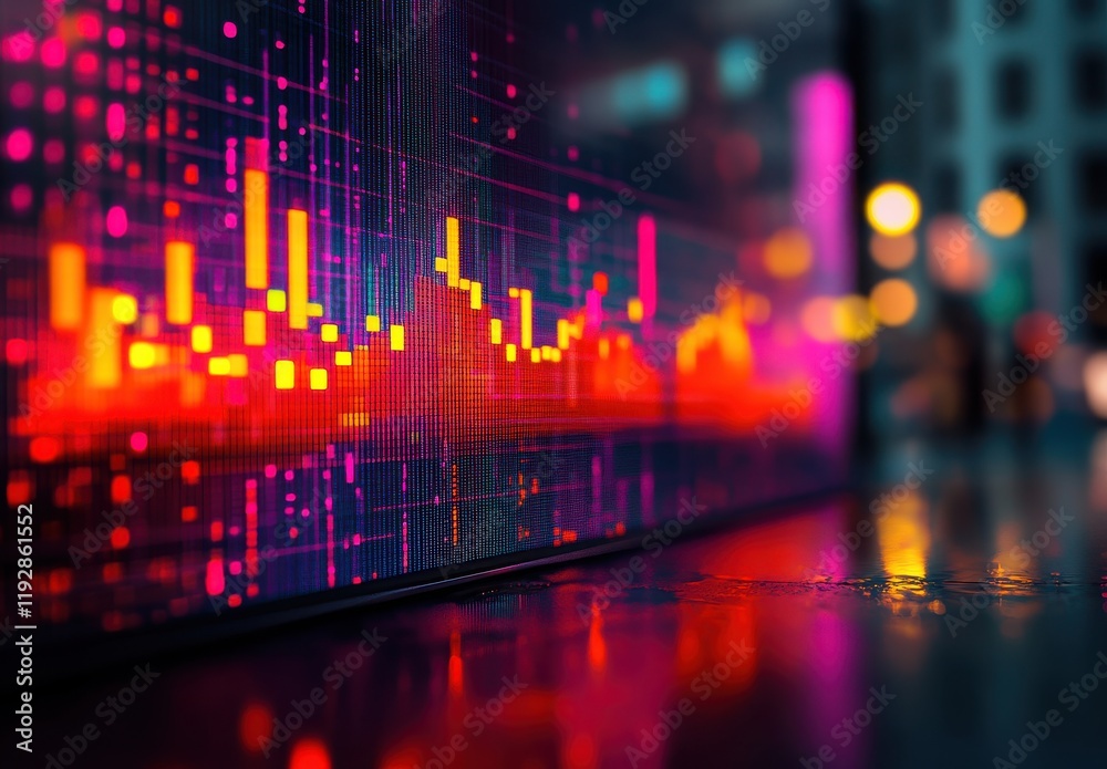 Poster colorful digital financial data visualization with abstract lines and bokeh background for modern te