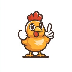 Fototapeta premium Cute cartoon chick pointing, white background, mascot, logo design