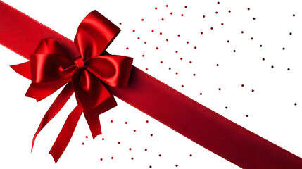 Red diagonal gift ribbon and bow photo transparent background isolated PNG file