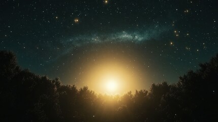 Golden hour under a starlit sky