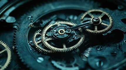 A macro shot of small gears inside a clock mechanism.
