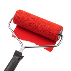 Obraz premium Red Paint Roller on White Background