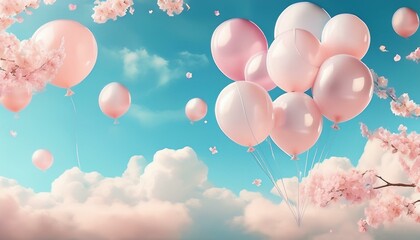 桜型風船と青空の可愛い背景