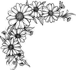 Daisy flower corner drawing