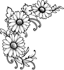 Daisy flower corner drawing