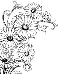 Daisy flower corner drawing