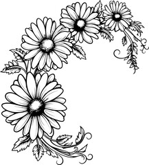 Daisy flower corner drawing