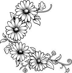 Daisy flower corner drawing