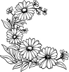 Daisy flower corner drawing
