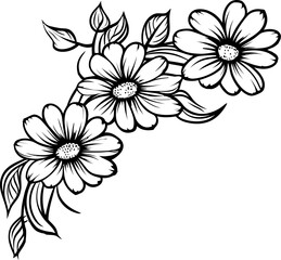 Daisy flower corner drawing