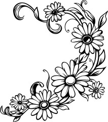 Daisy flower corner drawing