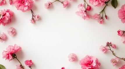 A delicate frame of pink spring blossoms creates a beautiful floral border for cards and designs