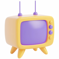 Retro style 3D icon of a vintage television with colorful features and playful design