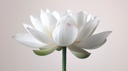 Fototapeta premium Close-up of a pristine white lotus flower against a soft beige background.
