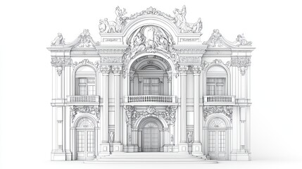 Architectural Design: Grand Baroque Palace Facade Blueprint