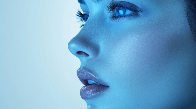 Modern design showcasing a profile view of a model highlighting beauty and aesthetics in a plastic surgery setting. Generative AI