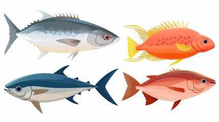 Naklejka premium Assorted Raw Fish on White Background for Food Presentation and Menu Design
