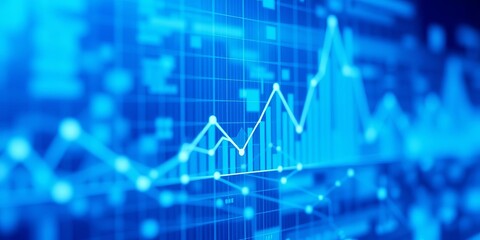 Abstract blue digital chart wallpaper with a blurry business interface showcasing technology, communication, connection, and science concept in a 3D rendering, chart, web, connection