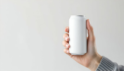 Blank White Aluminum Can Mockup in Hand