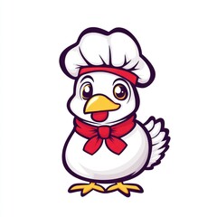 Fototapeta premium Chef Chicken Cartoon Mascot, White Background, Cute Illustration, Food Industry Logo