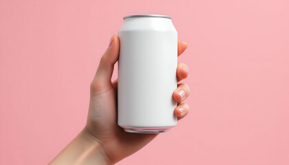 White Blank Aluminum Can Mockup in Hand
