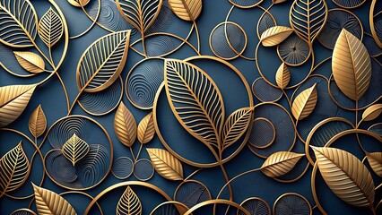 3d background with leaves in golden and silver in colour