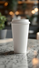Blank White Coffee Cup Mockup on Marble Table