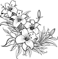 Lily flower corner border drawing