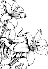 Lily flower corner border drawing