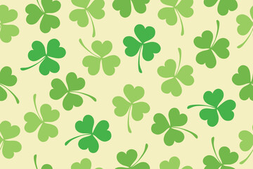 Seamless pattern of clover leaves for St. Patrick's Day. Suitable for wrapping paper, wallpaper, background, card and decoration. Vector Irish clover pattern