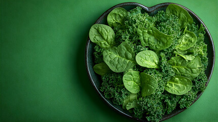 Obraz premium Fresh Spinach and Kale Salad on Green Background