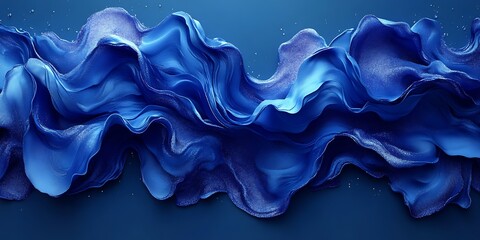 Obraz premium Abstract blue fluid wave, dynamic flow, dark background, design element