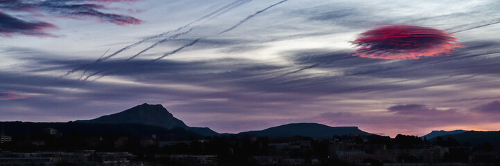 Sainte Victoire mountain in the light of a winter morning