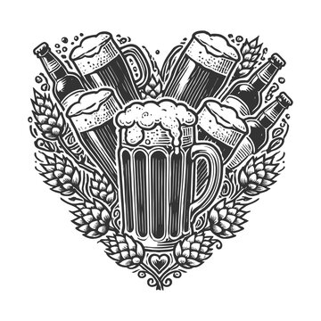 heart-shaped beer mugs and bottles clip art preview