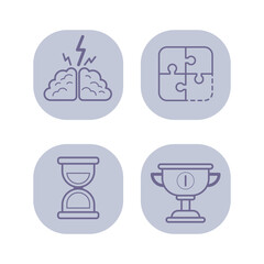 Business elements line icon set. Puzzle elements, award cup, hourglass, human brain. Time management, brainstorming, teamwork, success concept. Vector illustrations for web design and apps