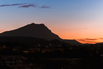 Sainte Victoire mountain in the light of a winter morning