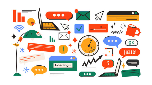 Retro cartoon set of web pages pc.old computer style. geometric frames in 90s memphis style. Set of user interface elements. Retro browser computer window. Y2k vector promo doodle comic banner	

