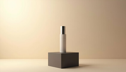 Elegant White Cosmetic Bottle on Dark Display Stand