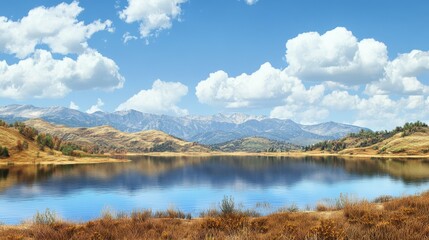 Fototapeta premium Serene Mountain Lake Autumn Landscape Scene