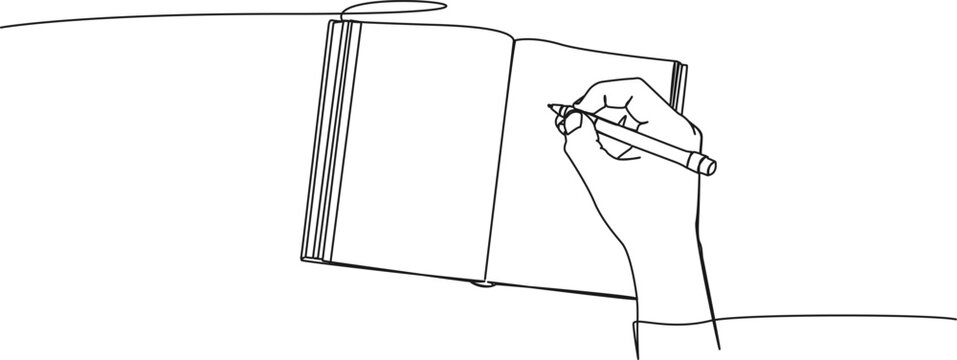 continuous line drawing of hand writing in diary or journal, line art vector illustration