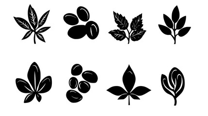 Collection of Hemp seeds icons, Hemp seeds vectorized seamless pattern