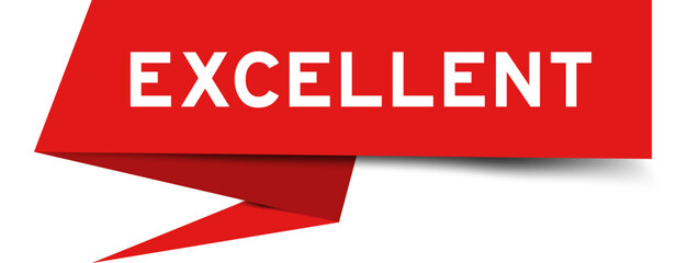 Red color speech banner with word excellent on white background