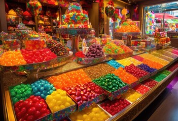 Fototapeta premium vibrant array colorful candies sweets showcasing rainbow palette assorted treats confectionery delights, lgbtq, lgbt, pride, love, equality, candy