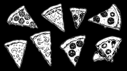Collection of Pizza icons, Pizza vectorized seamless pattern