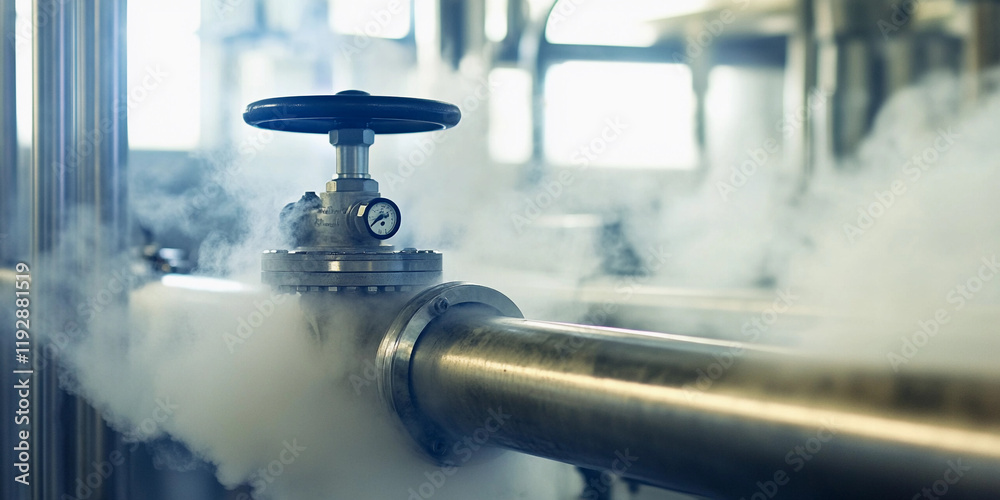 Aufkleber steam flows from industrial pipe in factory setting